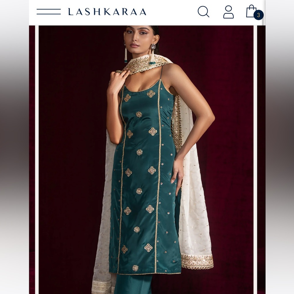 Teal Embroidered Women's Palazzo Suit